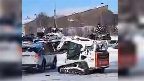 skid steer attacks cop car|WATCH: Man reportedly rams vehicles at Home Depot with a .